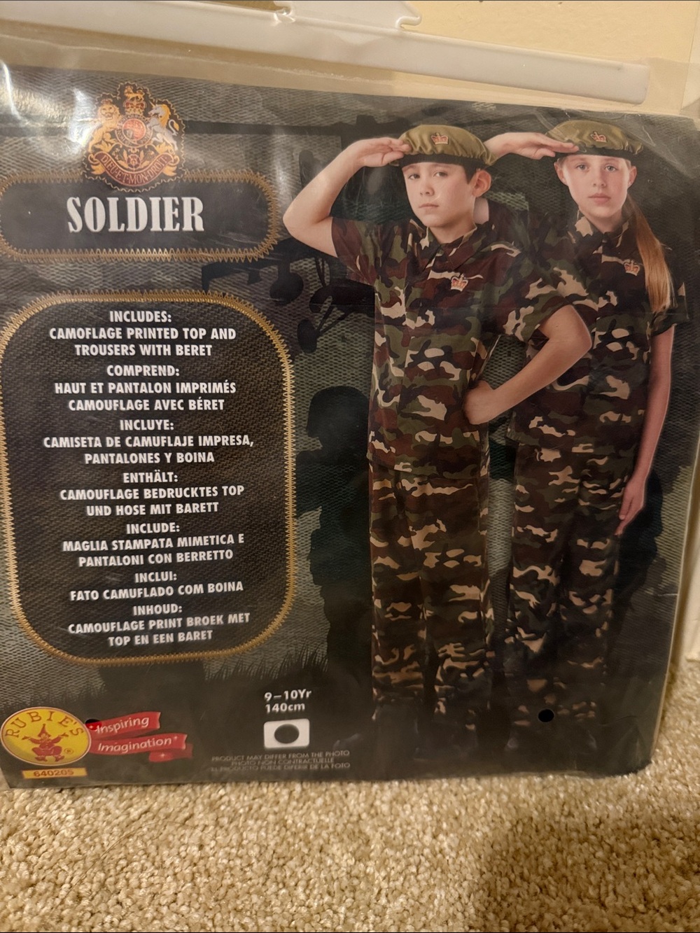 Soldier Kids Camouflage Costume with Beret - Green